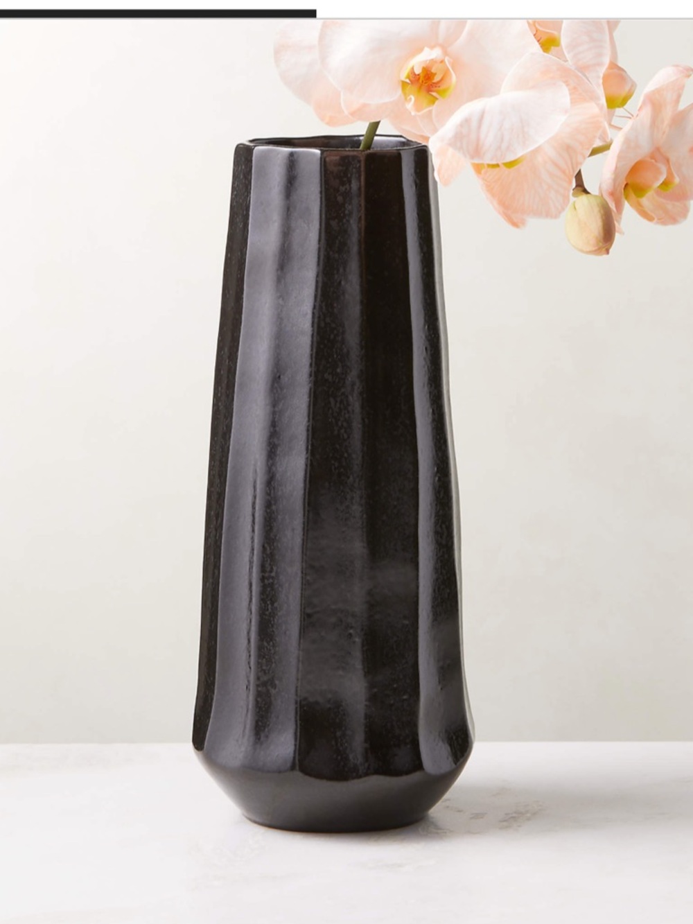 Crate&Barrel Tall Glossy Black Fluted Vase